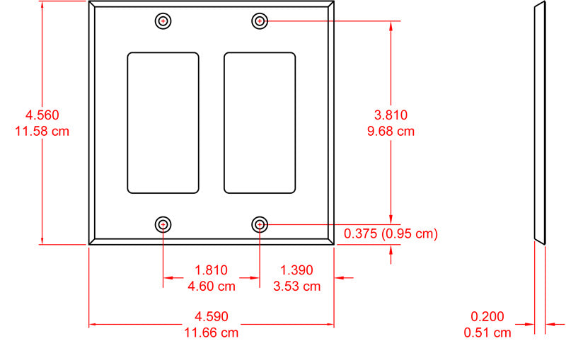 Dekkplate 2-gang for US boks Sort