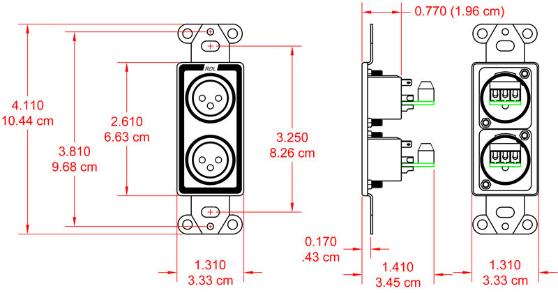 Termineringsplate 2x XLR3F for US-veggboks,Phoenix type