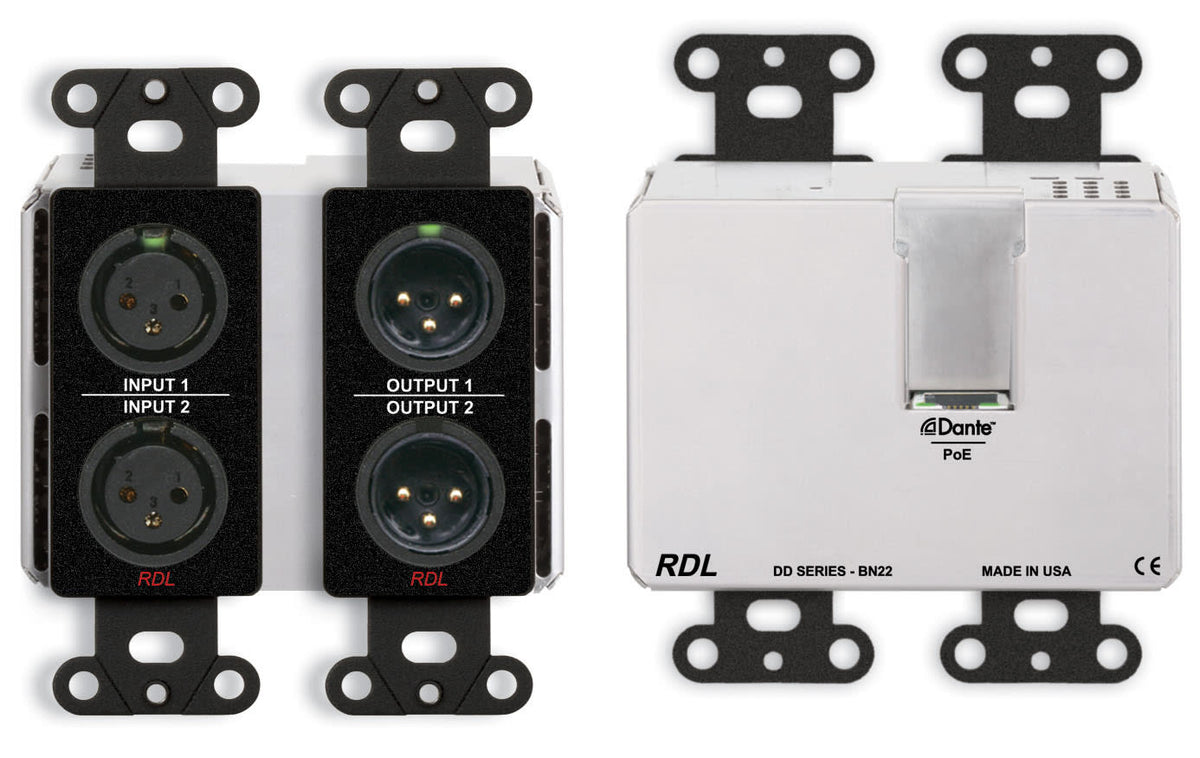 Dante Veggpanel 2xXLR Inn/2x XLR Ut PoE Sort