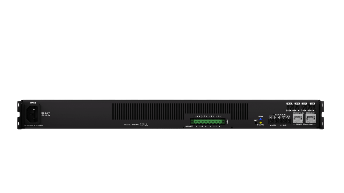 Forsterker 4 Kanaler 3000W powerTANK DSP 8x8 Dante 4xAnalog