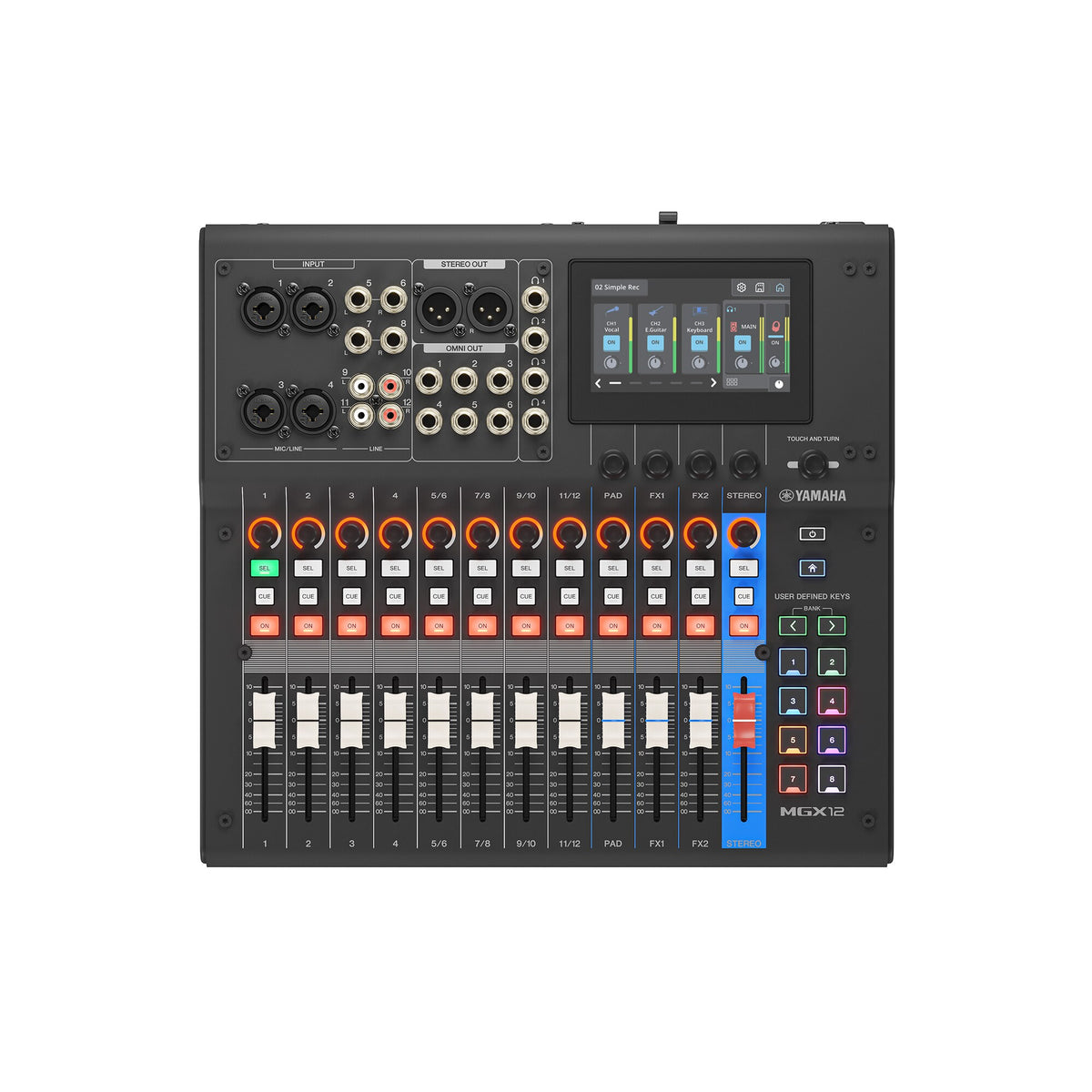 Mikser 12ch,4mic,4xTRS,4xRCA,4"touch, USB-C