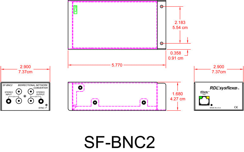 RDL SF-BNC2 Dante lydnettverksgrensesnitt