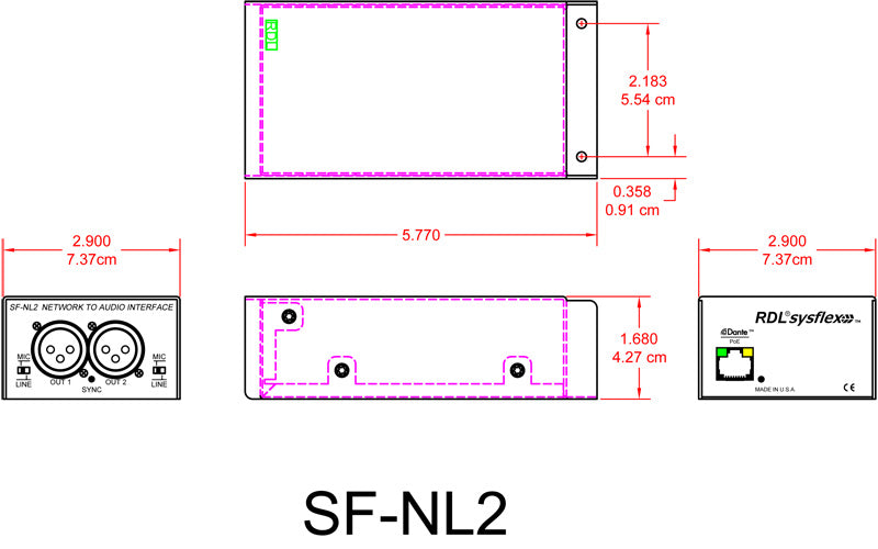 RDL SF-NL2 Dante-converter