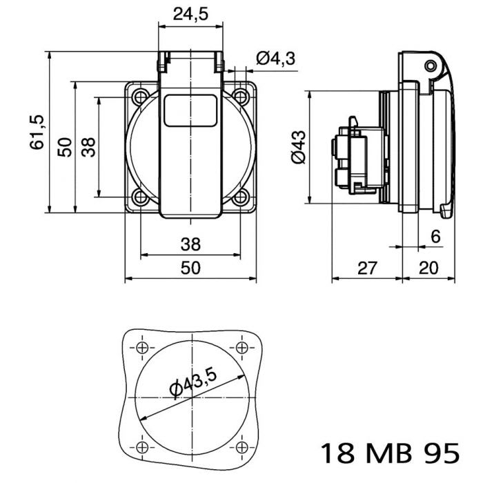 Neutrik UJP Schuko stikkontakt 16A sort