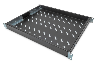 Hylle 1U, sort for 19" rack, max 550mm dyp