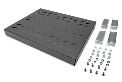 Hylle 1U, sort for 19" rack, max 550mm dyp