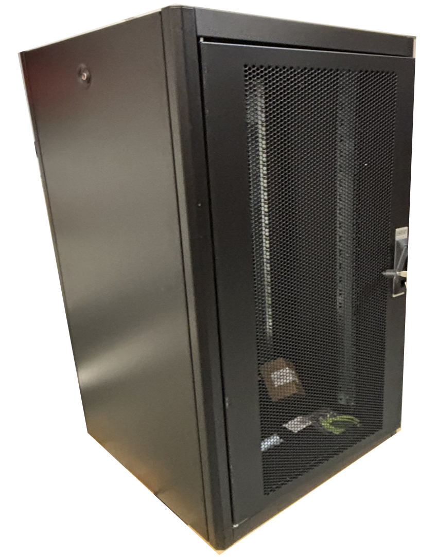 18U Rack, 986x600x600mm, perforerte dører, sort (RAL9005)
