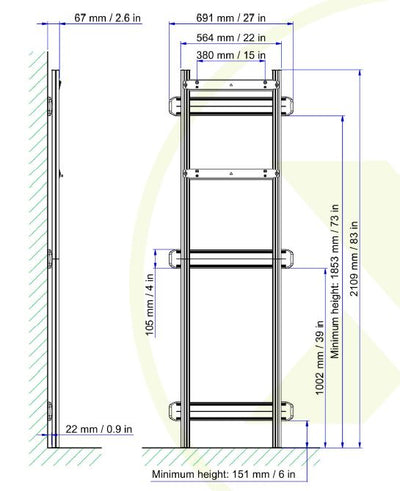 Gulvstøtte for BalanceBox 400 Hvit, mulighet for veggfeste