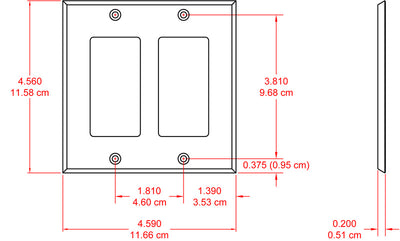 Dekkplate 2-gang for US boks Sort