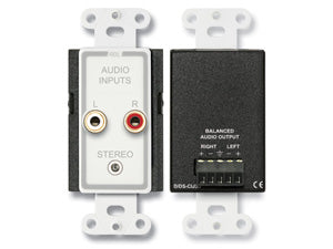 Termineringsplate RCA+3,5mm trafobal. Stereo, for USbox,Hvit