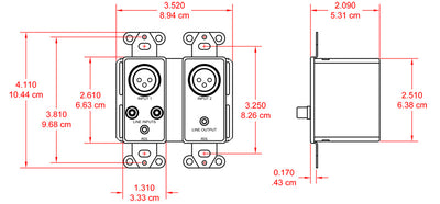 Dante Veggpanel Bi-Directional Mic/Line Dante Interface 4x4